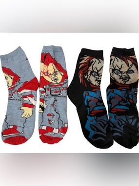 Men's Novelty Chucky Graphic Casual Socks - Red, Blue & Black